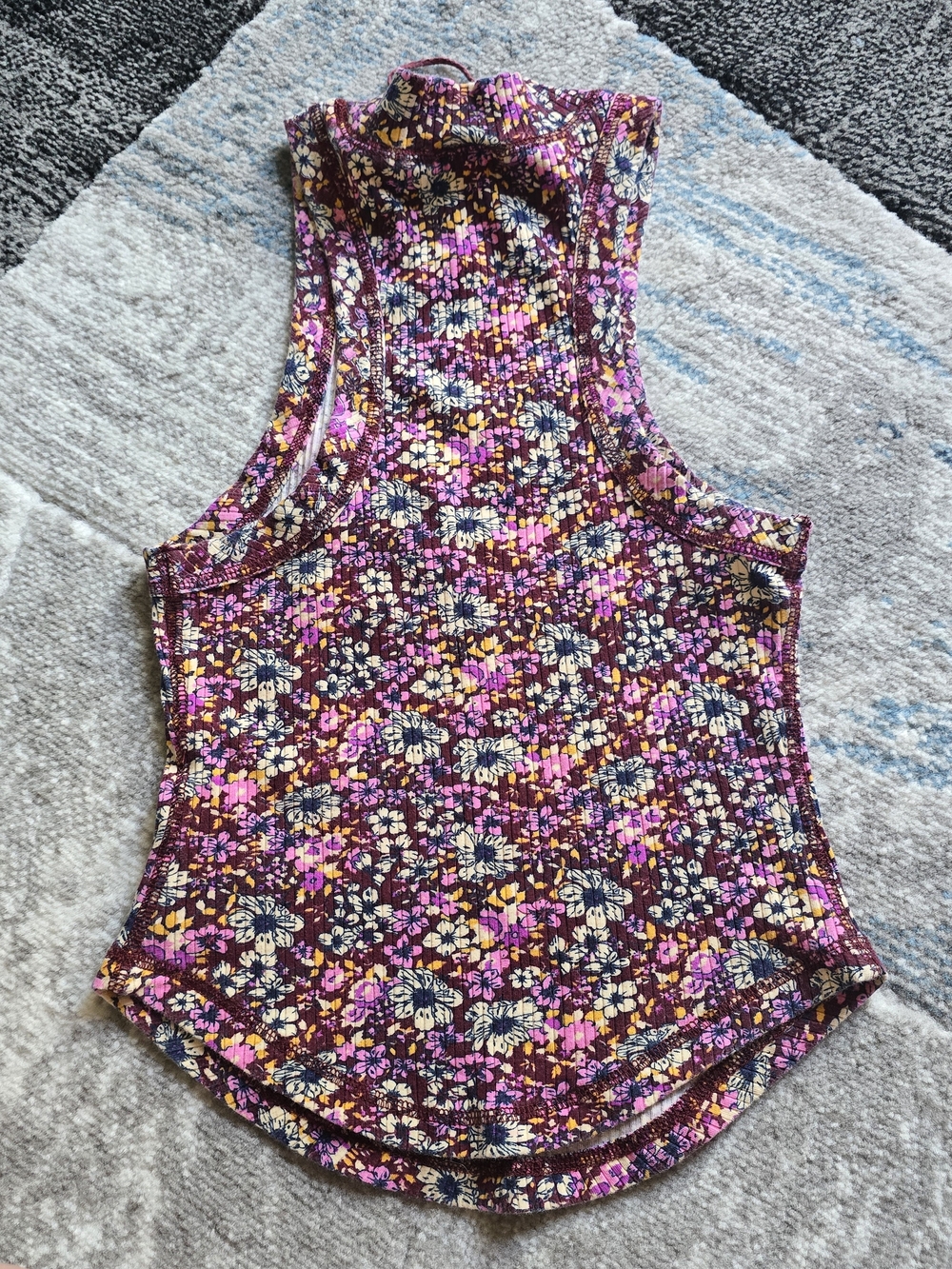 FP Movement Free People Ribbed Floral High Neck Tank - Plum / Purple - Picture 2 of 6